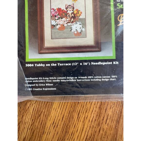 Vtg Creative Expressions Tabby on Terrace Needlepoint Kit Cat Kitten 3004 16x12 - Picture 3 of 4